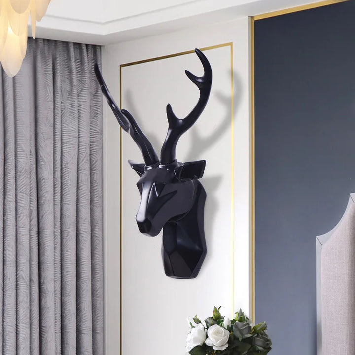 Premium 3D deer head sculpture, durable resin wall decor for sophisticated rustic home decoration.