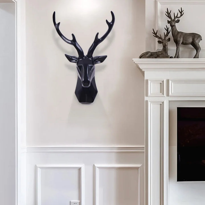 3D Deer Head Wall Sculpture, rustic home decor, elegant resin animal art for living room decoration.