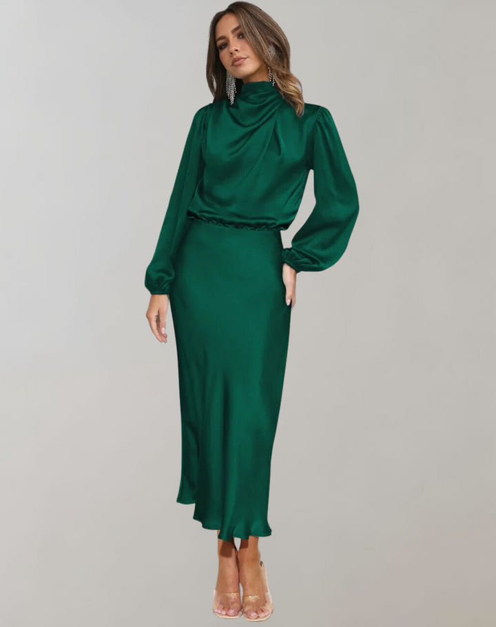 Elegant loose fit long sleeve women's dress, perfect for evening wear & formal occasions. Available in multiple colors.