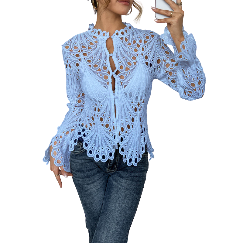 Women's Crochet Lace Blouse with Scallop Hem