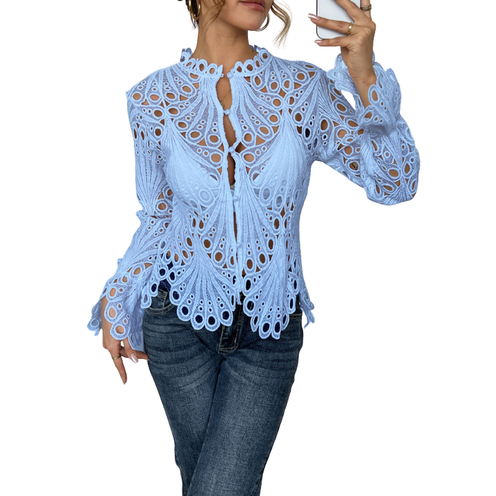 Women's Crochet Lace Blouse with Scallop Hem