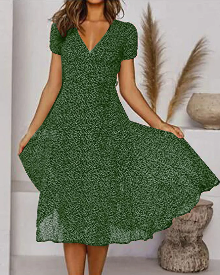 Aurora™ | Women's V-Neck Puff Sleeve Midi Dress