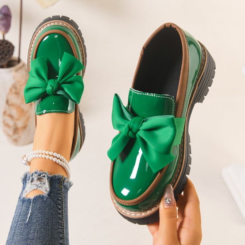 Women's Bow Detail Patent Platform Loafers