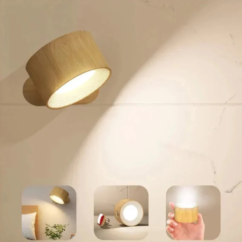 Universal Cordless LED Wall Lamp, dimmable, 360-degree rotation, ideal for contemporary spaces.