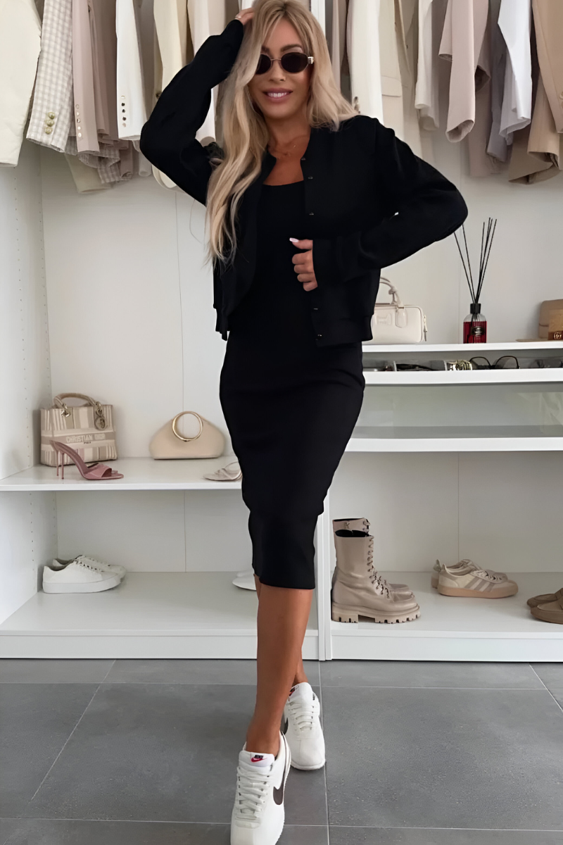 Women's 2 Piece Knit Midi Dress and Cardigan Set