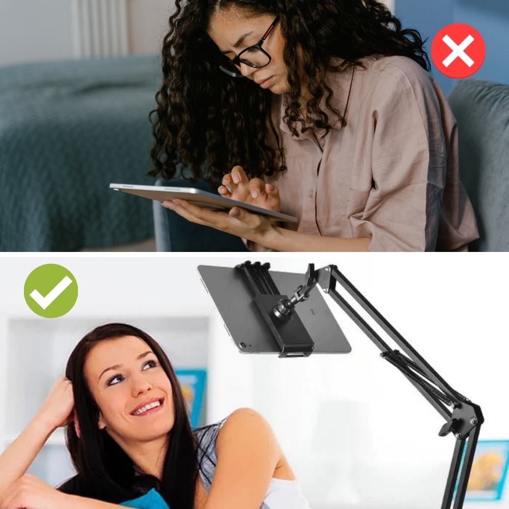 Bedside tablet stand: universal, adjustable, 360-degree rotating arm for ultimate relaxation.
