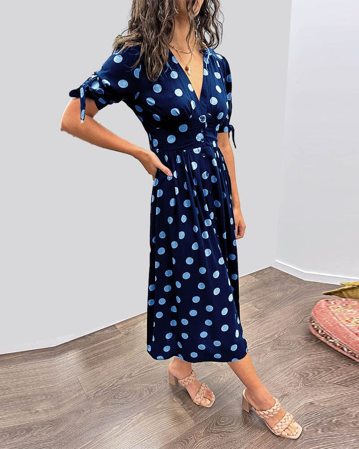 Polka Dot V-Neck Midi Dress