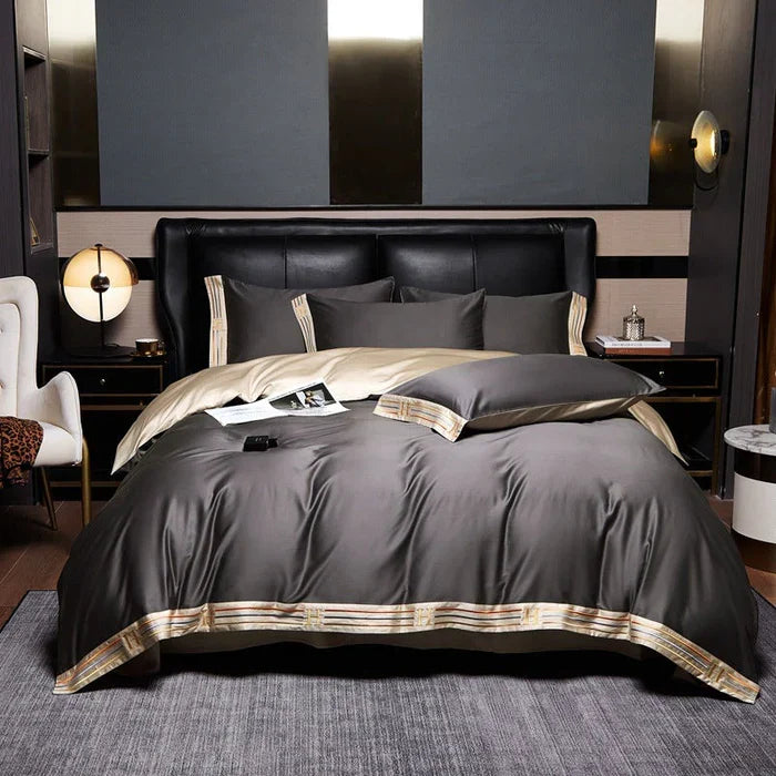Unisex luxury embroidered cotton duvet cover set, perfect for stylish bedroom decor and ultimate comfort.