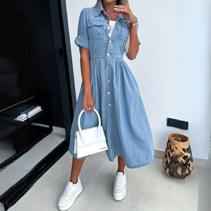 Women's Denim Shirt Dress - Midi Length