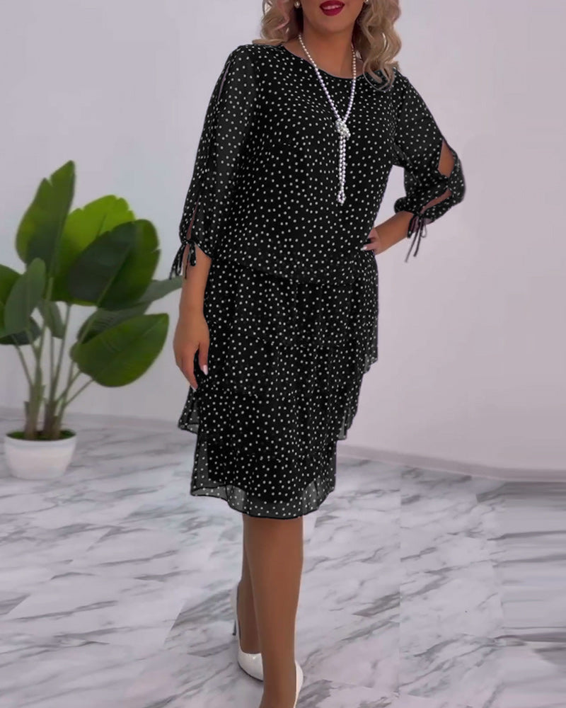 Women's Tiered Polka Dot Dress with Split Sleeves