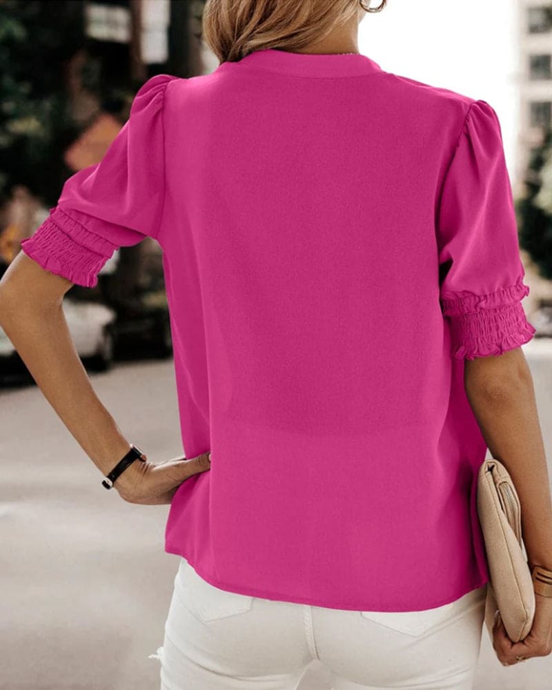 Women's V-Neck Puff Sleeve Blouse