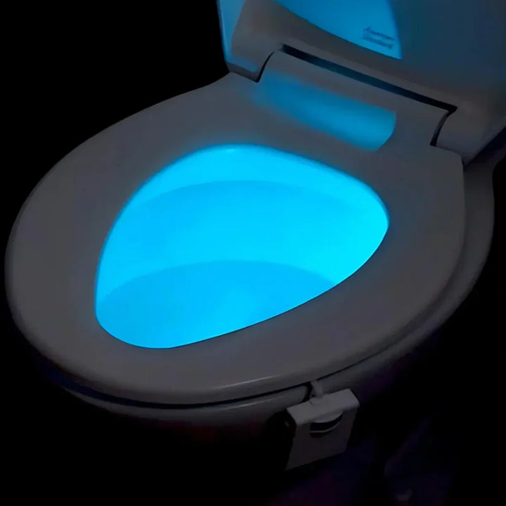 Automatic motion sensor toilet night light with multi-color LED. Provides soft, intelligent illumination for dark bathrooms.