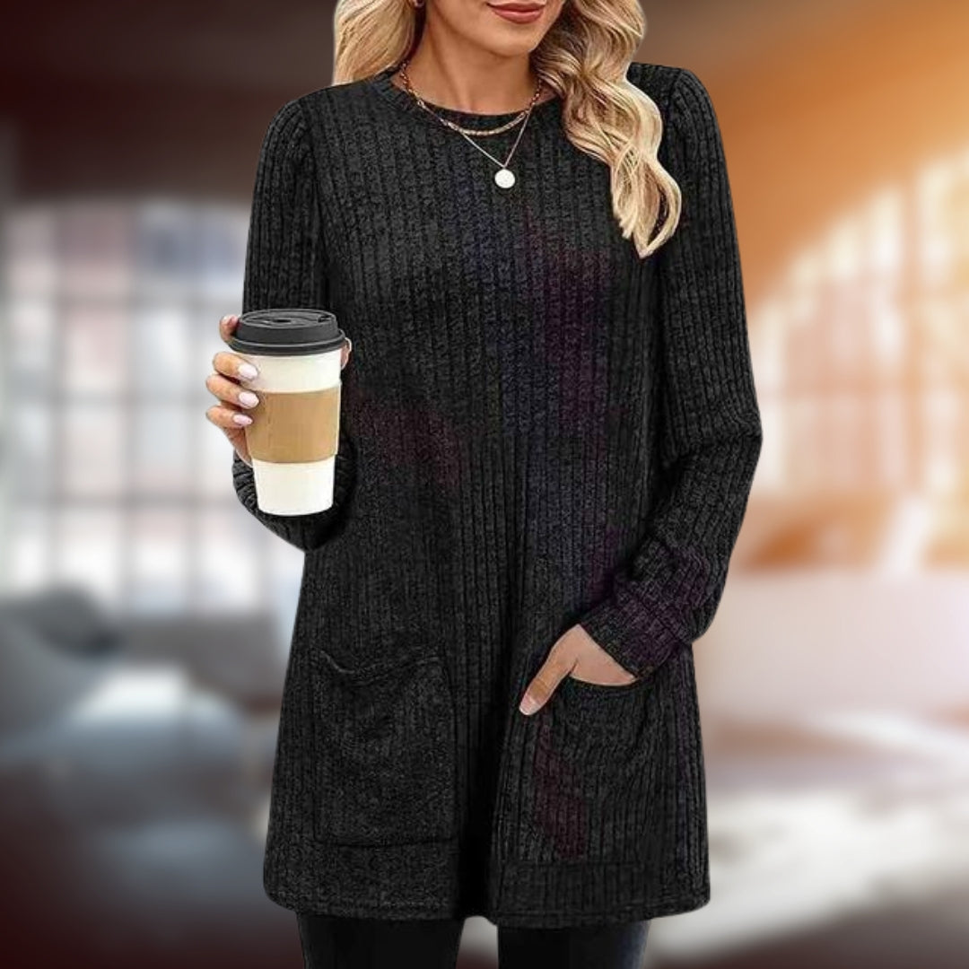 Versatile women's elegant long sleeve pullover sweater, perfect for chic casual autumn & winter outfits.