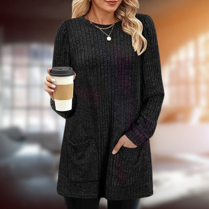 Versatile women's elegant long sleeve pullover sweater, perfect for chic casual autumn & winter outfits.