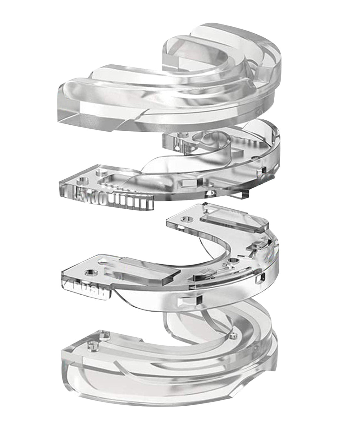 Ergonomic anti-snoring oral appliance, a comfort device for quiet nights and better health.