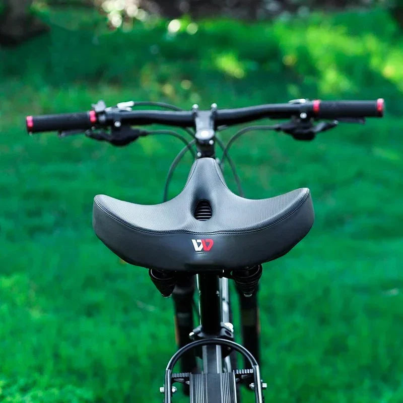 New unisex wide bicycle saddle. Enhanced support & shock-absorbing for comfortable mountain & city bike rides.