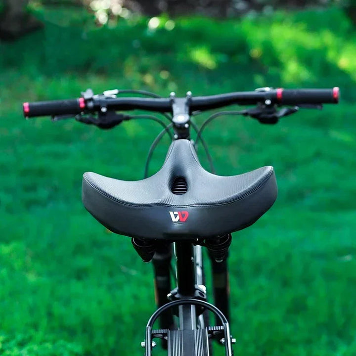 New unisex wide bicycle saddle. Enhanced support & shock-absorbing for comfortable mountain & city bike rides.
