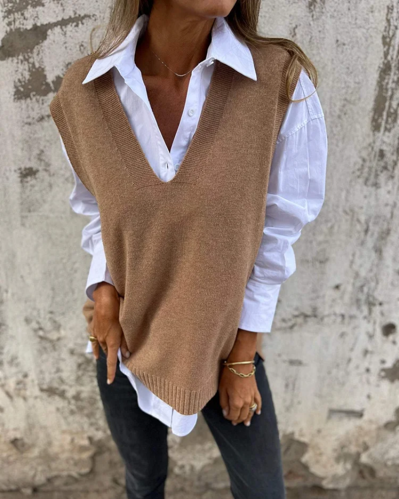 Stylish women's elegant knit vest. Soft, comfortable layering piece for versatile fashion and everyday wear.