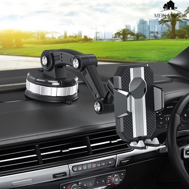 Universal smartphone car accessory with strong suction cup, fits all phones for safe driving.