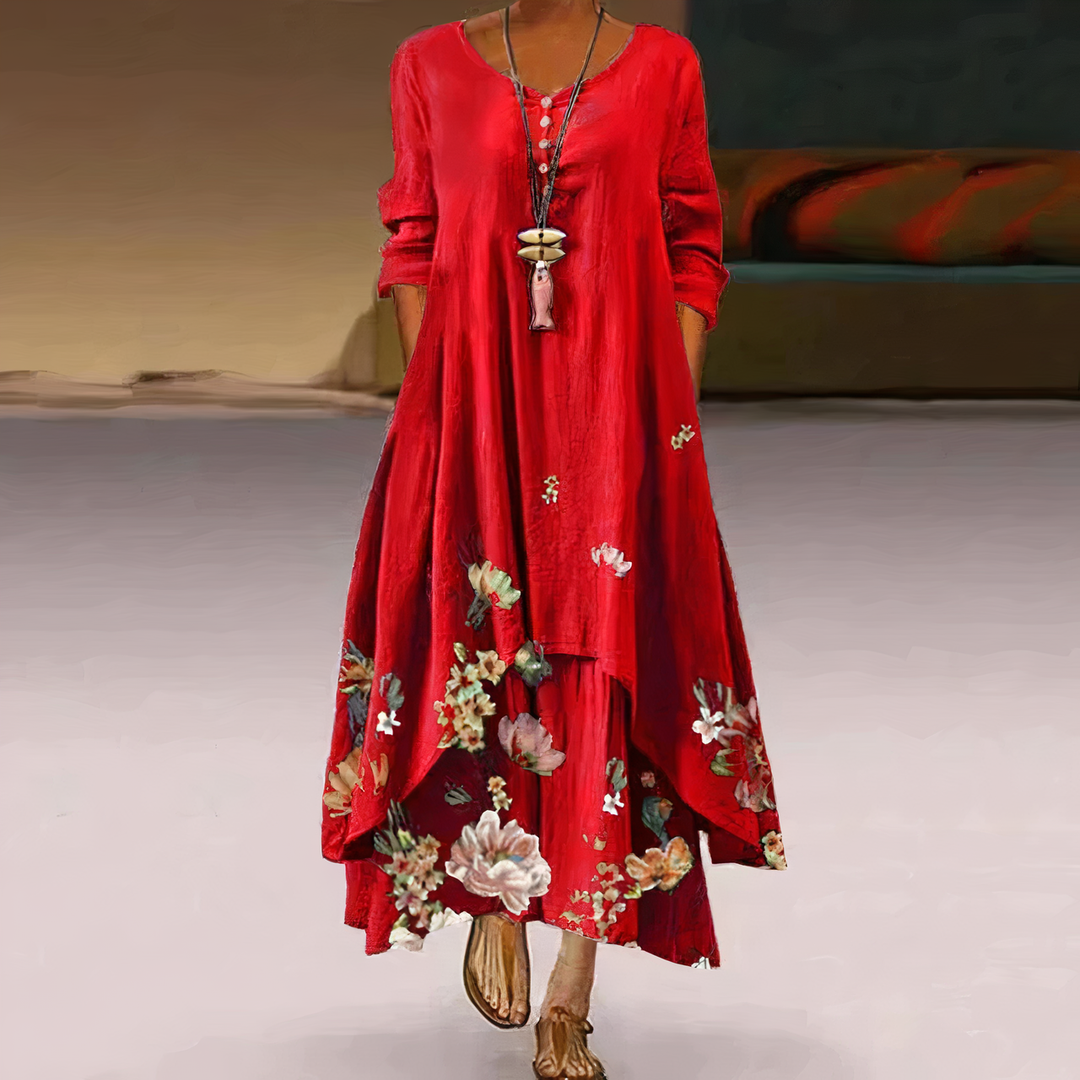 Women's Floral Maxi Dress with Asymmetric Hem