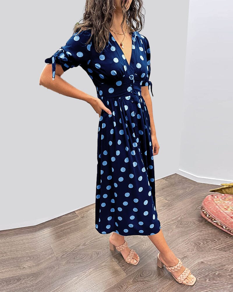 Polka Dot V-Neck Dress for Women