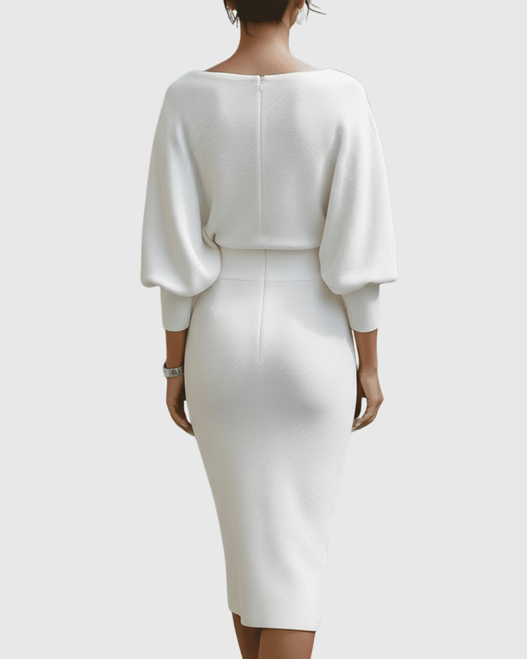 Black women's midi dress, elegant occasion wear, with stylish cowl neck and comfortable batwing sleeves.