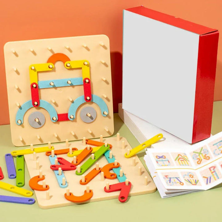 Kids' wooden magnetic pattern blocks puzzle for STEM learning, developing fine motor skills with geometric shapes.