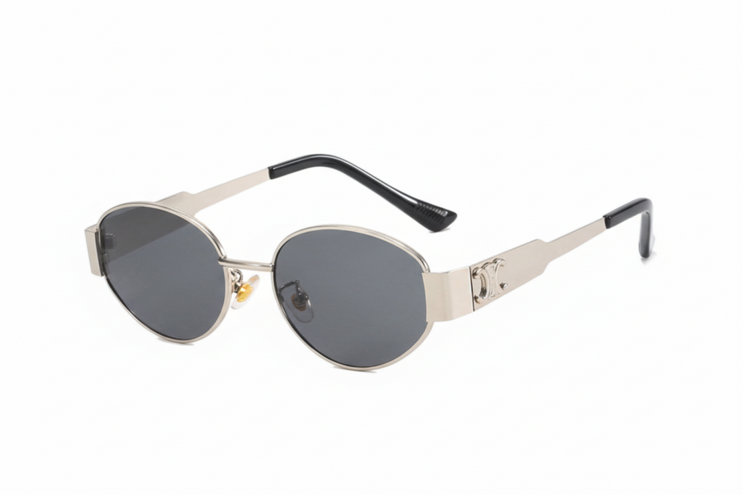 Black silver women's retro vintage small sunglasses. Metal frame eyewear providing UV400 protection. Fashionable.