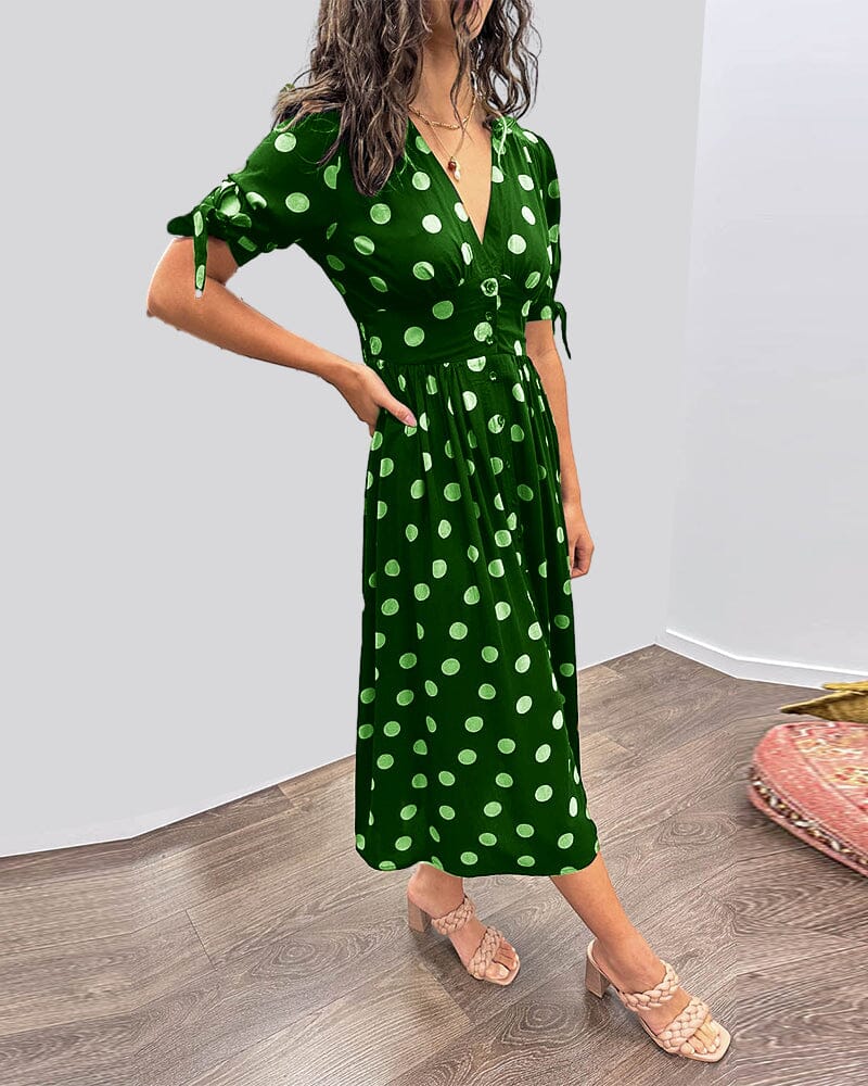 Polka Dot V-Neck Dress for Women