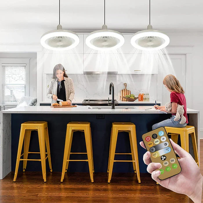 Energy-efficient modern ceiling fan with bright LED light, perfect for quiet home cooling & easy install.