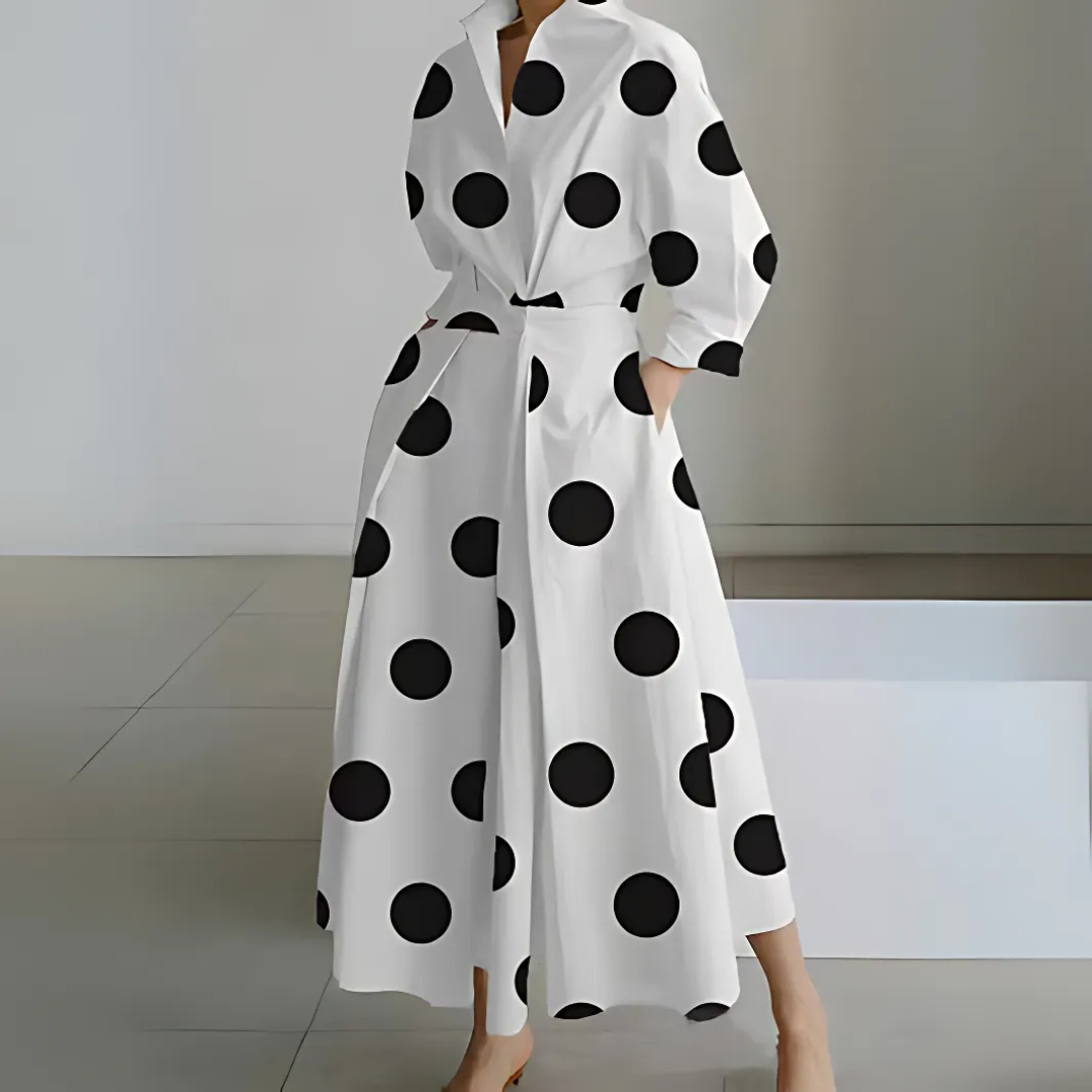 Flattering long lapel wrap maxi dress for women, elegant and versatile for various occasions.