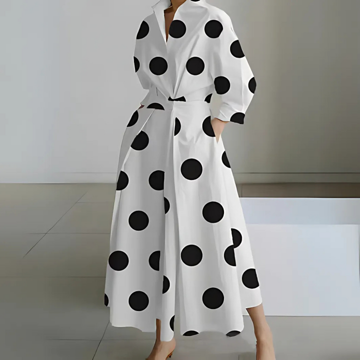 Flattering long lapel wrap maxi dress for women, elegant and versatile for various occasions.