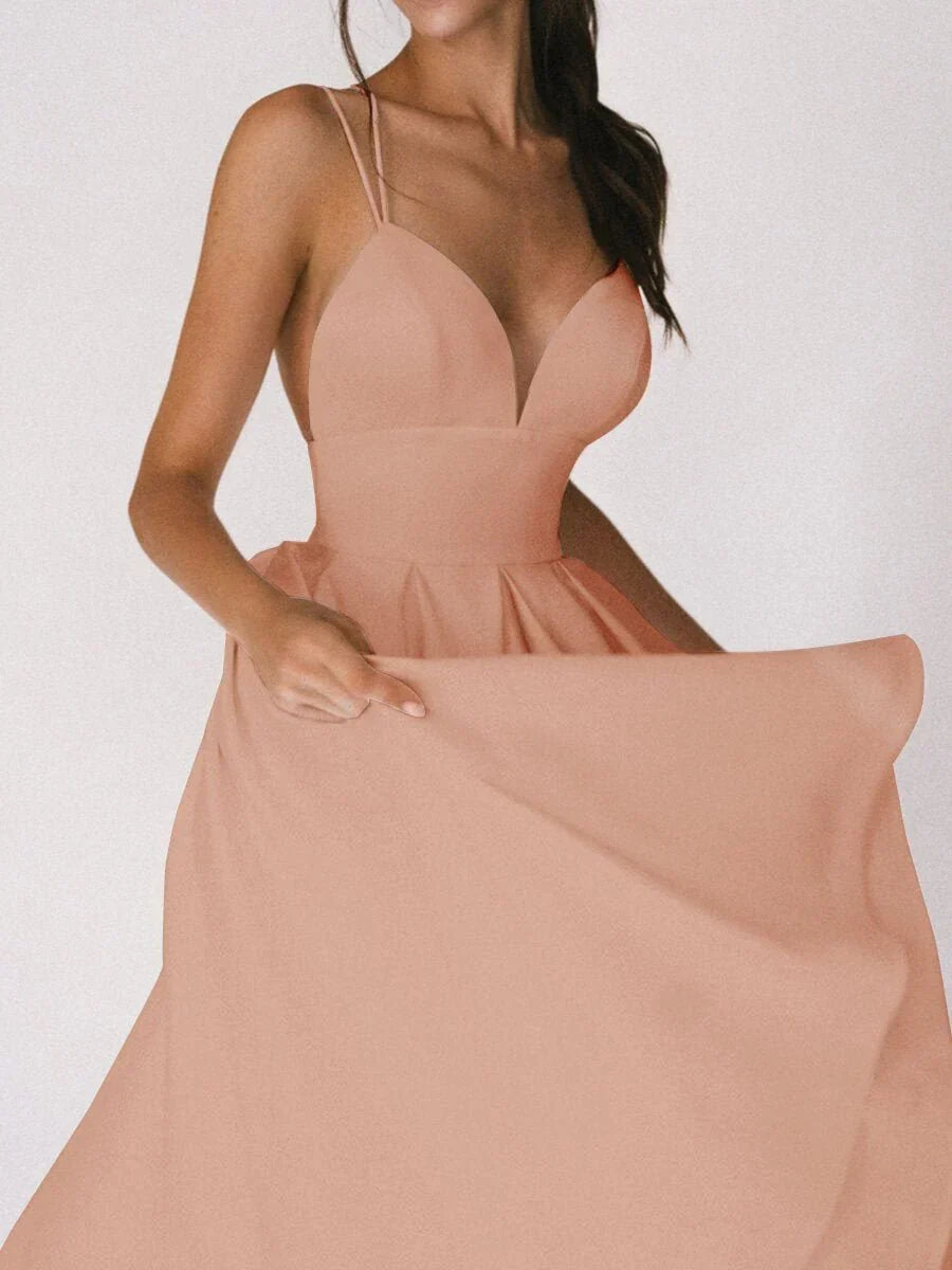 Elegant V-neck strapless cocktail dress for women, perfect for parties, galas & special occasion wear.