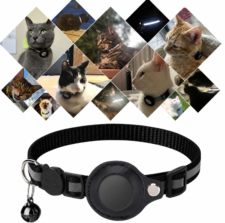 Adjustable unisex reflective cat collar, ideal for active cats, includes GPS holder.