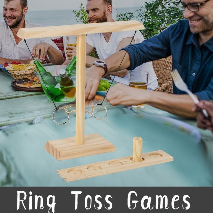 Portable wooden ring toss game, perfect for backyard parties & challenging skill play for all ages.