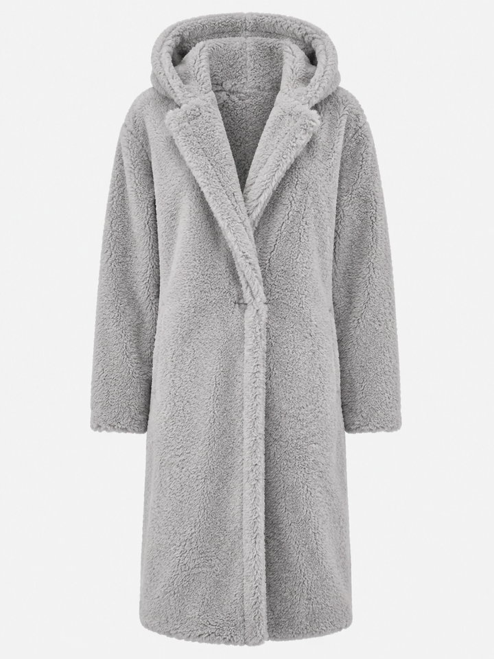 Warm ladies winter coat, cozy and versatile for elegant fall layering.