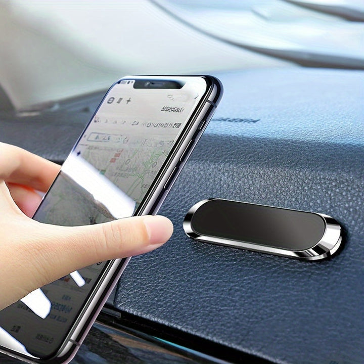 Strong magnetic car phone mount for secure smartphone grip & minimalist design.