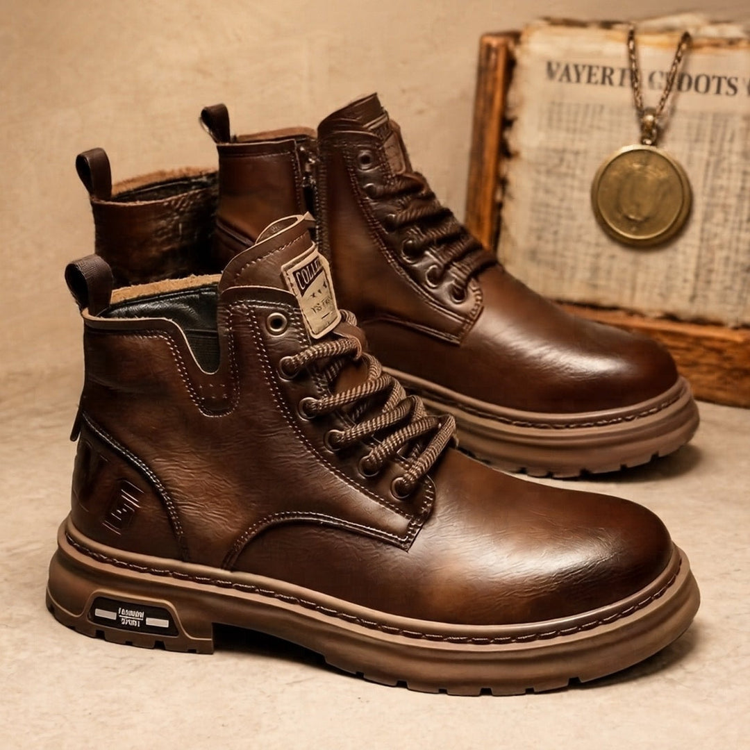 Men's robust leather ankle boots, lace-up design, perfect for daily wear & outdoor adventures, rugged traction grip.