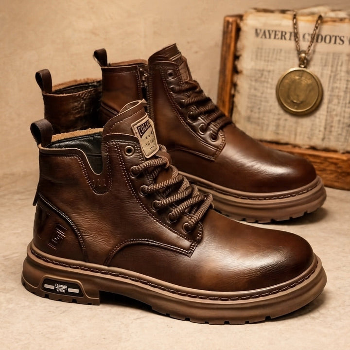 Men's robust leather ankle boots, lace-up design, perfect for daily wear & outdoor adventures, rugged traction grip.