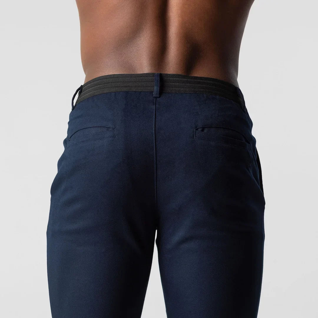 Black versatile active chino pants, the ultimate in men's everyday style and comfort.