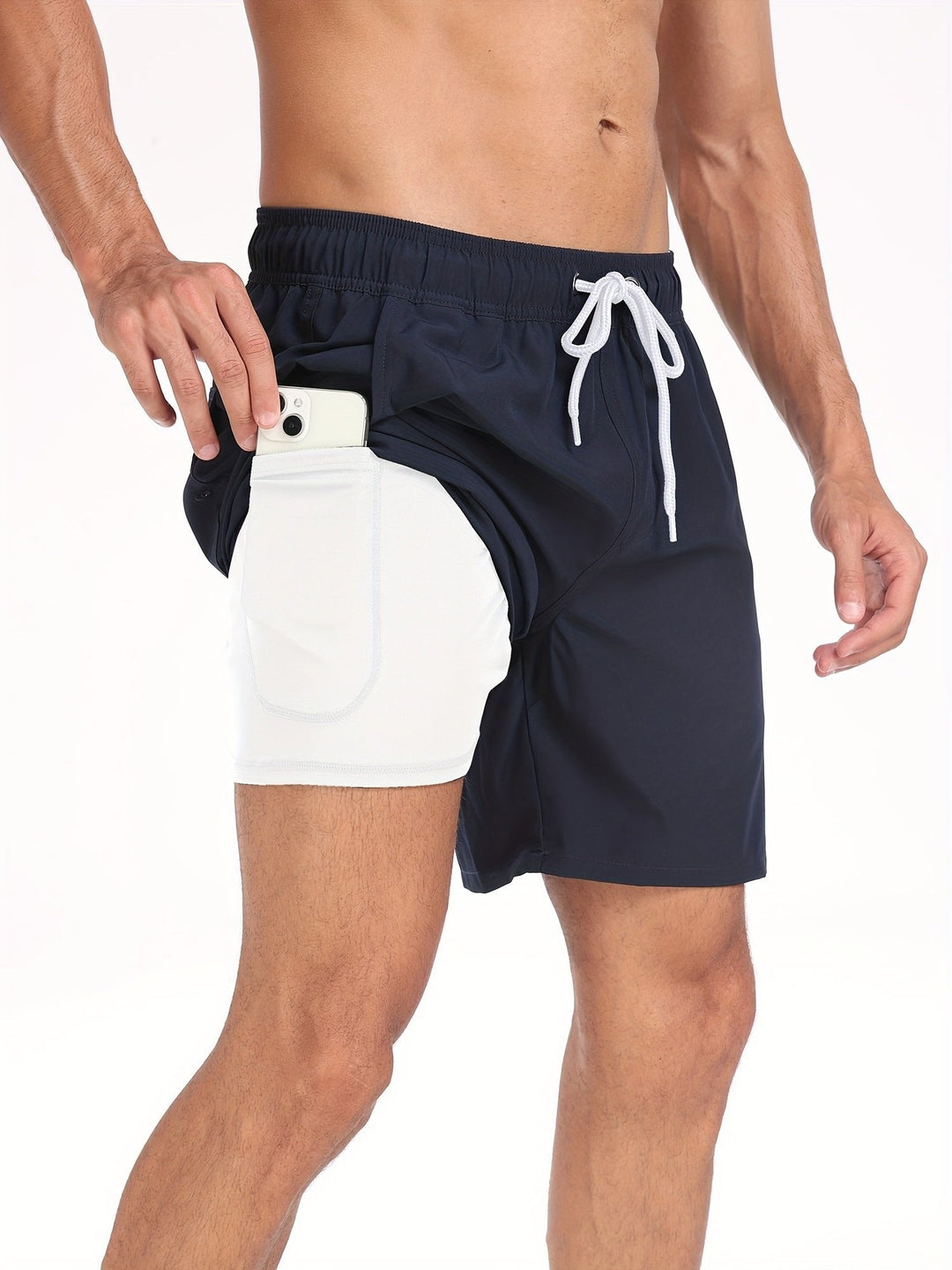 Comfortable men's quick-dry swim shorts, sporty casual beachwear for summer.