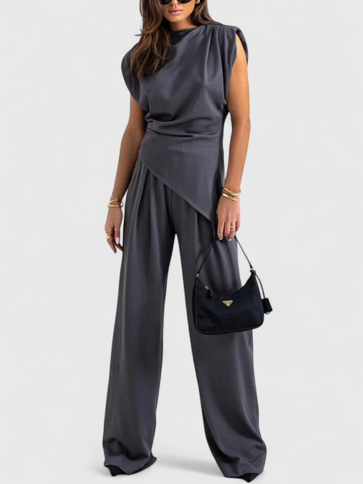 Women's Draped Sleeveless Top & Wide Leg Trousers Set
