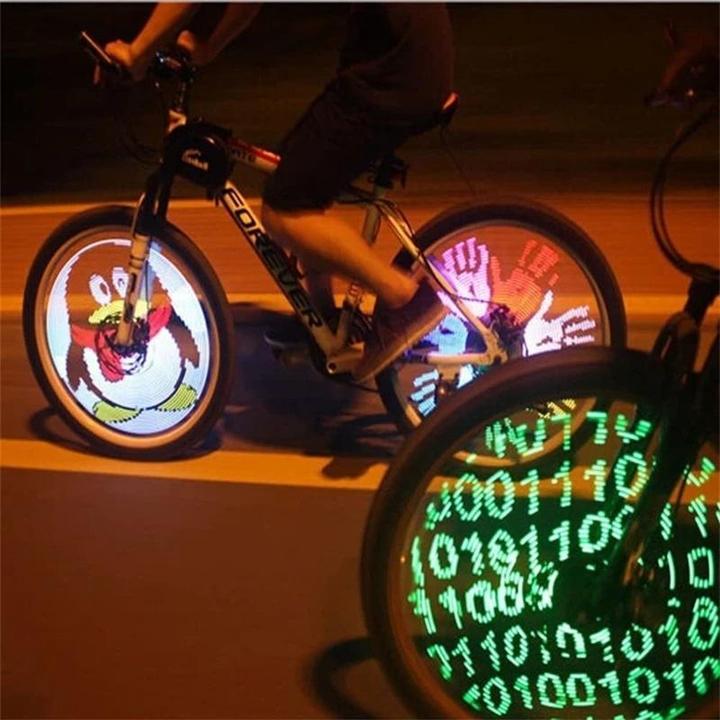 Colorful LED wheel spoke lights for bike decor. Enhances cycling visibility & safety at night.