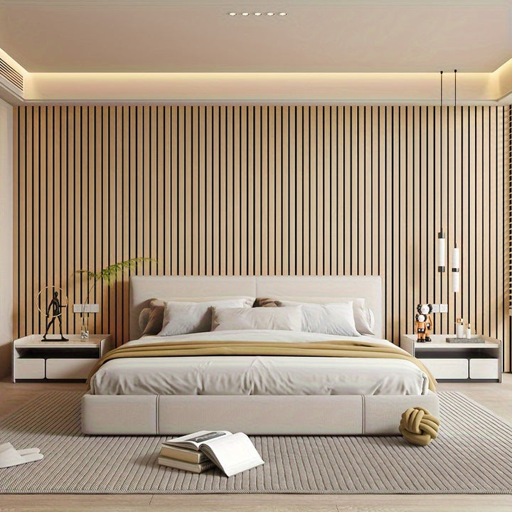 Quick install 3D wood effect wall panels, self-adhesive PVC for stylish & easy wall decor projects.