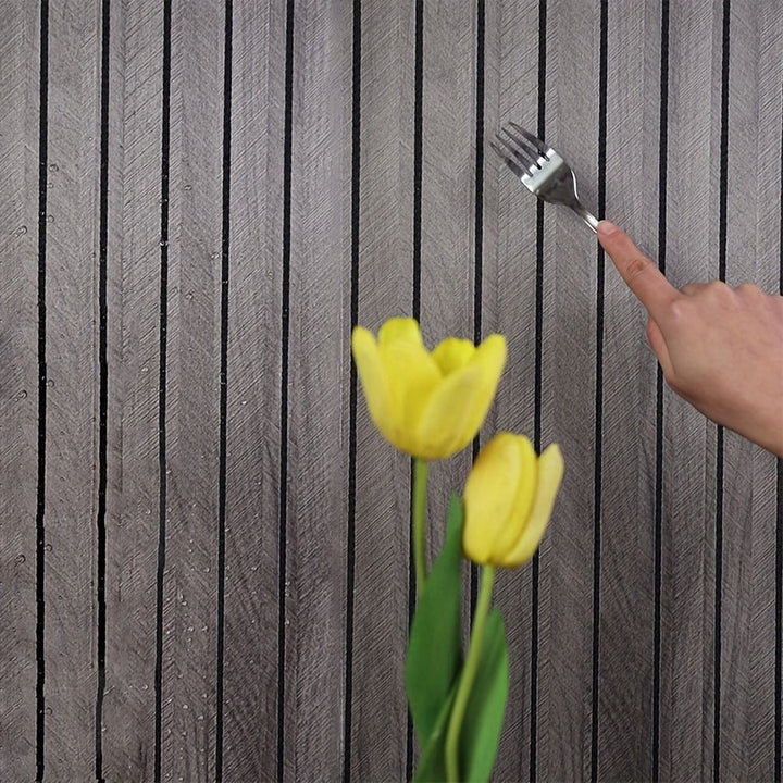 Self-adhesive 3D wood pattern wall panels, easy to apply for instant home improvement & style.