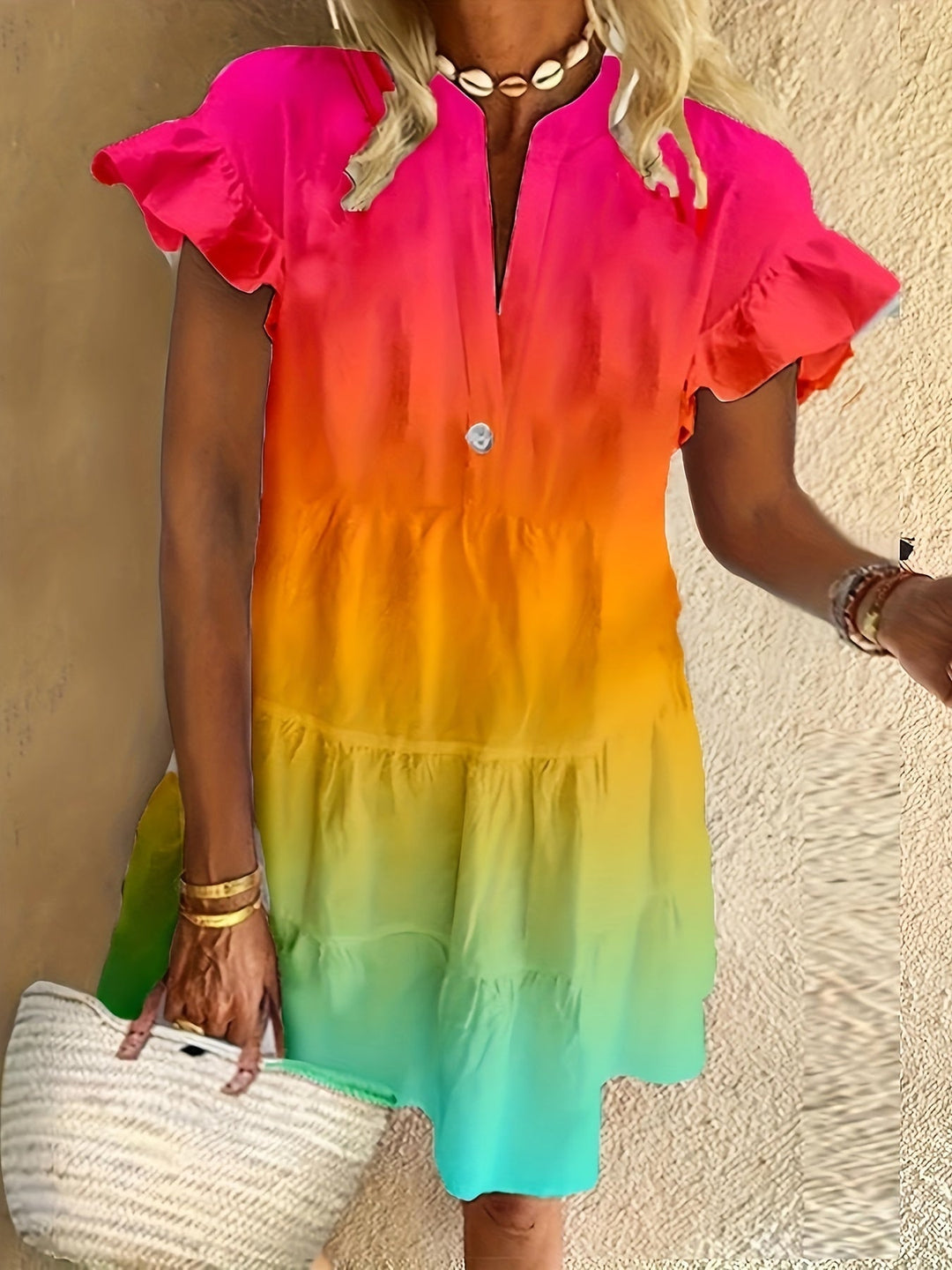 Women's Rainbow Flowy Maxi Dress