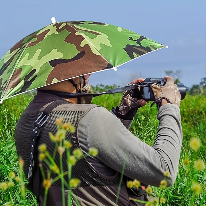 Outdoor hands-free umbrella hat, designed for optimal UV sun protection and comfort.