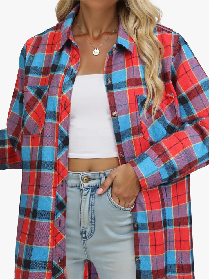 Women's lumberjack style buffalo check shirt, relaxed fit, long sleeve, a fashion essential.