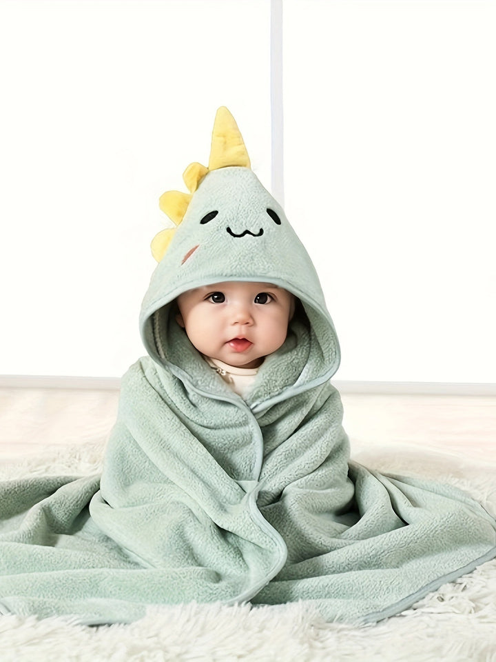 Khaki hooded baby towel with a playful animal design. Fast-drying & ultra-soft for pool days.