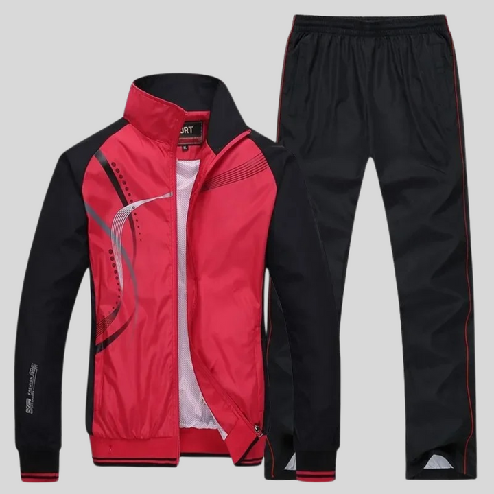 Mens performance athletic two-piece set, activewear tracksuit designed for sport, gym & comfort.